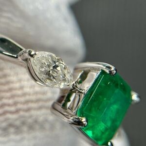 Emerald and marquise diamond ring
